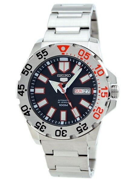 Scratch and Dent - Seiko 43mm Sports 5 Automatic 24-Jewel Watch with Day and Date, Black Dial #SRP485K1-SND