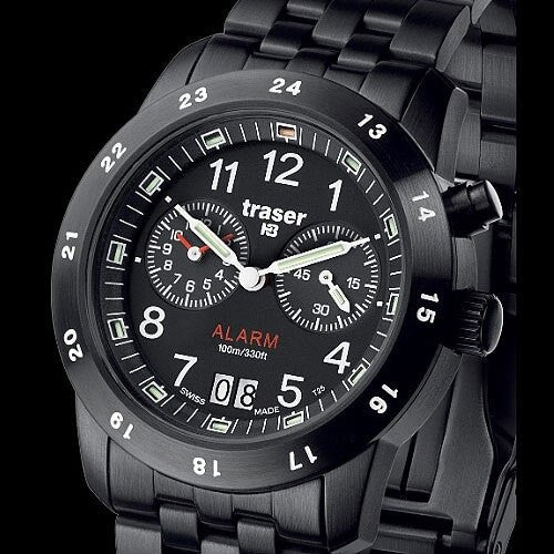 Traser Big Date Alarm Watch with Black PVD Case #T4004.359.34.01