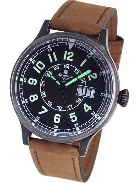 Aeromatic 1912 Retro Styled Aviator Quartz Watch, Aged Patina Case #A1254B