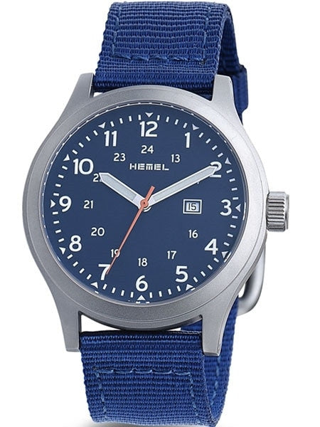 HEMEL Chevron Swiss ETA Quartz Field Watch with Matte Blue Dial and Sapphire Crystal #HM5