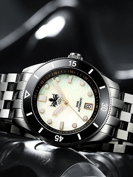 PHOIBOS Wave Master 300-Meter Automatic Dive Watch with MOP Dial, AR Sapphire Crystal #PY010D