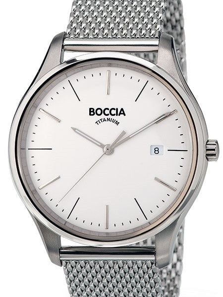 Boccia Mens Thin Quartz Watch with 41mm Titanium Case and a SS Mesh Bracelet #3587-03