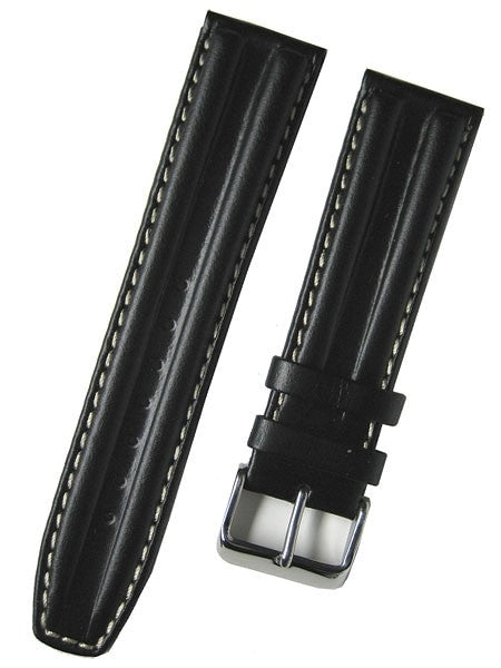 Toscana Black Oil Tanned Double-Ridge Leather Watch Strap with