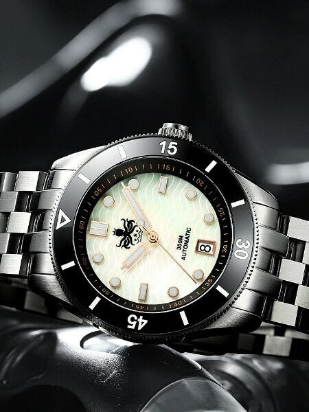 Scratch and Dent - PHOIBOS Wave Master 300-Meter Automatic Dive Watch with MOP Dial, AR Sapphire Crystal #PY010D