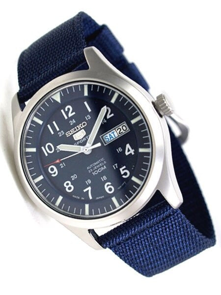 Seiko Military Blue Dial Automatic Watch with 42mm Case, Blue Canvas Strap #SNZG11K1