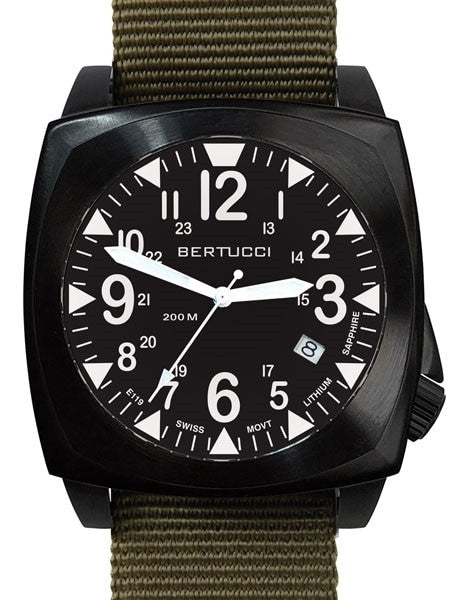 Bertucci E-1S Ballista 44mm Black Ion Field Watch with a Dome Sapphire Crystal #13601