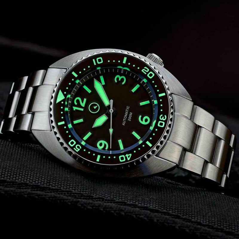 Islander Black Dial Automatic Dive Watch with AR Sapphire Crystal, and Luminous Ceramic Bezel Insert #ISL-72