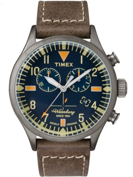 Timex 42mm Waterbury Quartz Chronograph with Blue Dial and INDIGLO Night-Light #TW2P84100VQ