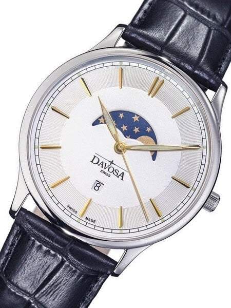 Davosa Flatline Moon Phase Quartz Watch with White Dial #16249635