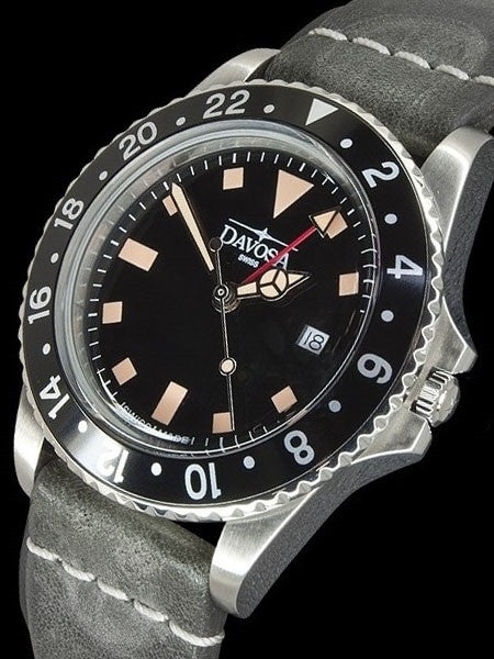 Davosa Vintage-Styled 100-Meter GMT Dual Time Watch with Black Dial #16250055