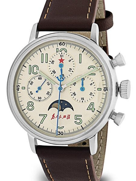 Red Star Hand Wind Mechanical Chronograph with Moonphase #7756G-D
