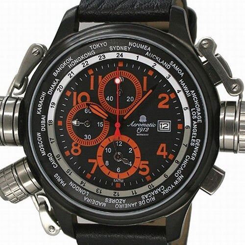 Aeromatic 1912 47mm Pilot Alarm Chronograph and World City Scale #A1349