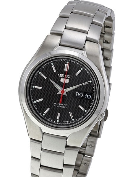 Scratch and Dent - Seiko 5 Automatic Black Dial Watch with Stainless Steel Bracelet #SNK607