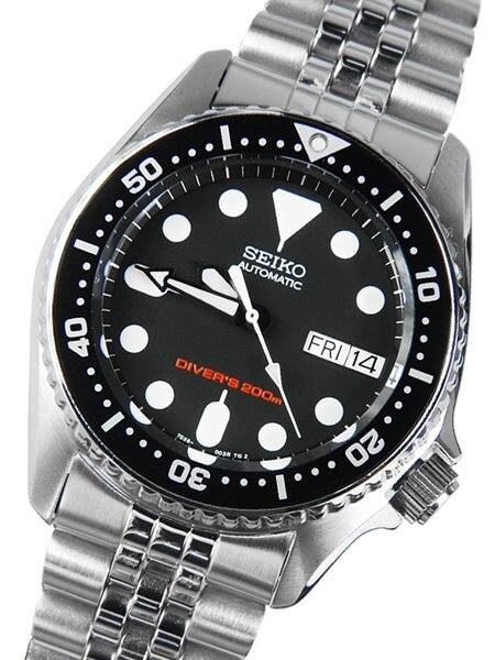 Seiko Black Automatic Dive Watch with Stainless Steel Bracelet #SKX013K2