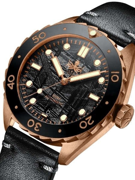 PHOIBOS Eagle Ray 500-Meter Swiss Automatic Dive Watch with Bronze Case, Black Meteorite Dial #PY018F