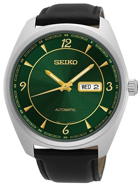 Seiko Recraft Series Automatic Watch with 43.5mm Case, Black Leather Strap #SNKN69
