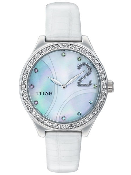Titan Ladies Raga, Blue MOP Dial Quartz Watch with Swarovski Crystal Bezel #9744SL03