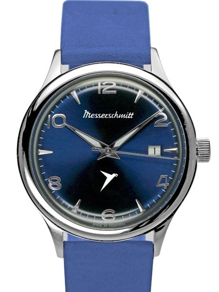 Messerschmitt Radiant Blue Dial Swiss Quartz Watch with Blue Leather Strap #KR500-BB