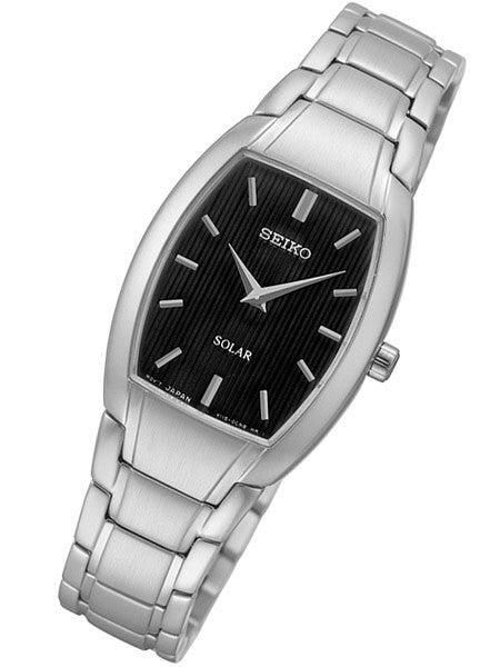 Seiko Women's Solar Powered Dress Watch with Black Dial, Silver Hands and Markers #SUP259