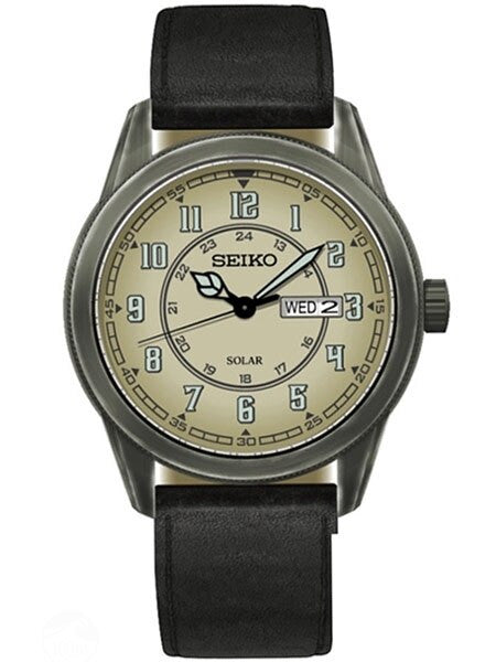Seiko Recraft Solar Watch with 43mm Aged Pewter-Finished Case, Leather Strap #SNE447