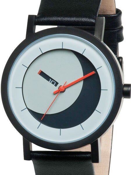 Projects 40mm Black Lunaround Quartz Watch with Matching Leather Strap #7268