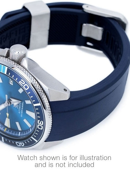 Crafter Blue 22mm Curved-End Rubber Watch Strap for Seiko Samurai #CB09-B