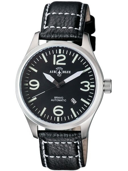 Air Blue Bravo Automatic Pilot Watch with 44mm Case, Sapphire Crystal #BRAVOAUTOSSBLK
