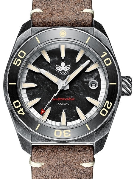 PHOIBOS Black Forged Carbon Dial Proteus 300-M Automatic Dive Watch with AR DD Sapphire Crystal #PY028D