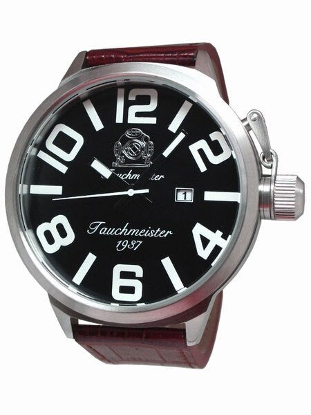 Tauchmeister XXL 58mm Black Dial Military Watch with Crown Protector #T0289