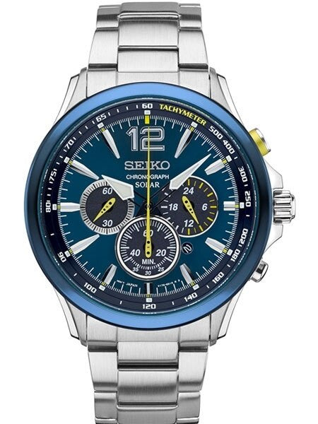 Seiko Solar Powered Chronograph Watch with Stainless Steel Case