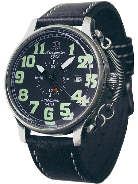 Aeromatic 1912 Automatic Aviator's Watch with Retro Crown Retention Spring, 24-Hr sub-dial #A1423
