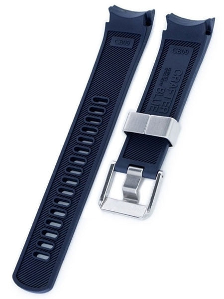 Crafter Blue 22mm Curved-End Rubber Watch Strap for Seiko Samurai #CB09-B