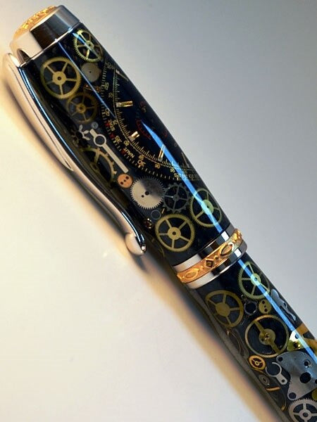 Artisan Crafted Collectable Pen made with a Breitling dial and assorted gears, cogs, screws and bridges #WPP301RB