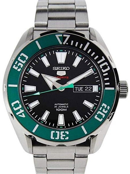 Seiko 5 Sports Automatic 24-Jewel Watch with Black Dial and SS Bracelet #SRPC53K1
