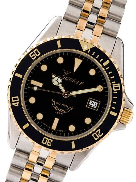Squale 200 meter Swiss Quartz Dive watch with Two-Tone Bracelet  #1545-Qtz