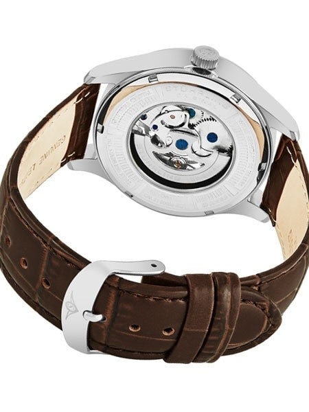 Stuhrling 42mm Atrium Automatic Watch with Semi-Skeleton, Silver-White Dial #747.01