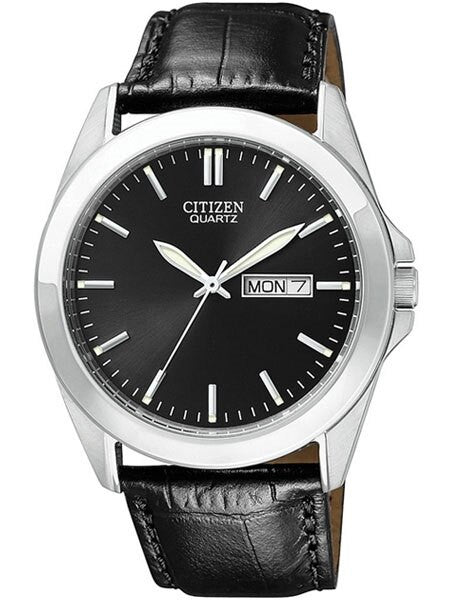 Citizen Quartz Watch with Black Dial and Leather Strap #BF0580-06E