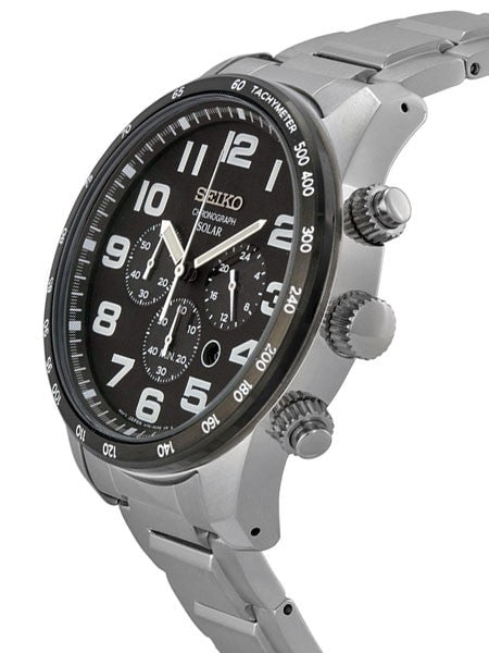 Seiko Core Series Black Dial, Solar Chronograph with 24-Hour Sub-Dial #SSC229