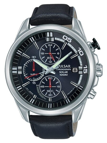 Pulsar Solar Quartz Chronograph Watch with Stopwatch and 24-Hour Sub-Dial #PZ6023