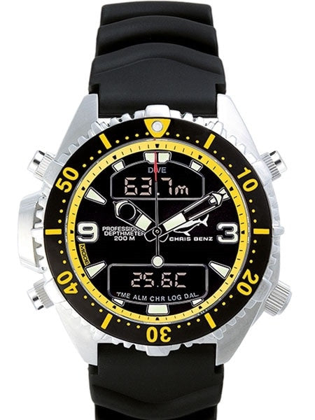 Chris Benz Professional Depthmeter Dive Watch with Chronograph and Alarm #CB-D200-YS-KBS