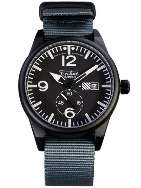 Techne Harrier Aviator Quartz Watch with 41mm Black Aluminum Case  #386.121