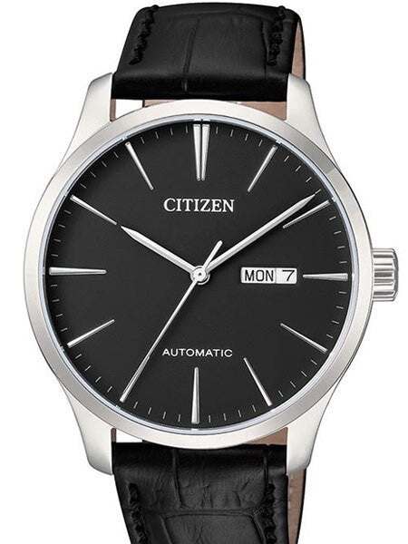 Citizen Automatic Black Dial Watch with Black Leather Strap #NH8350-08E