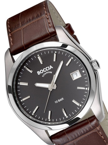 Boccia Mens Quartz Watch with 40mm Titanium Case and Leather Strap #3548-02