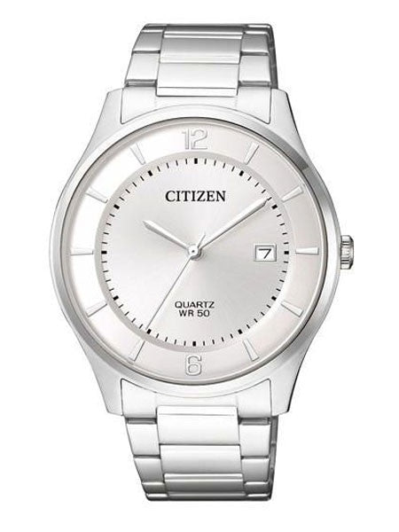 Citizen Thin Quartz Dress Watch with White Dial and SS Bracelet #BD0041-89A