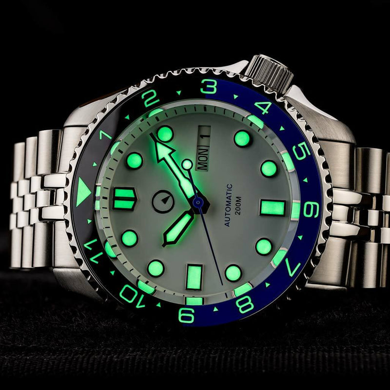 Islander Automatic Dive Watch with AR Sapphire Crystal, Dual-Time Luminous "Batman" Bezel Insert #ISL-86