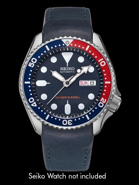 Crafter Blue 22mm Curved-End Leather Watch Strap for Seiko SKX Series Watches #CB05L-B