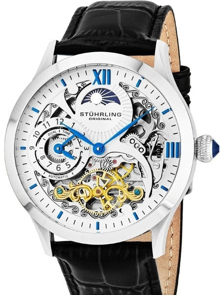 Stuhrling Special Reserve Automatic Dual Time Watch with Blue Hands and Markers #571.33152