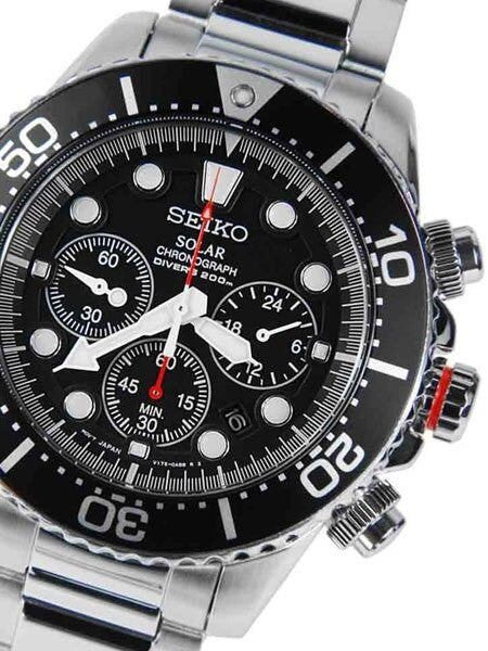 Seiko Solar Quartz Chronograph with Stop-Watch and 24-hour Sub-Dial  #SSC015