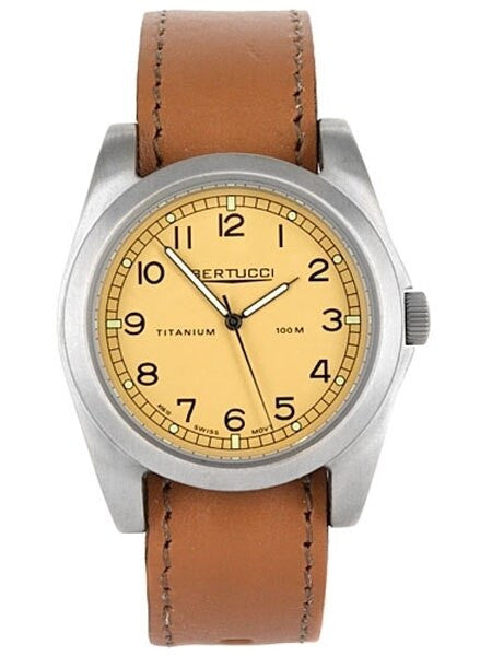 Bertucci A-3T Vintage 42 Titanium Watch with Honey Brown Leather Strap #13307