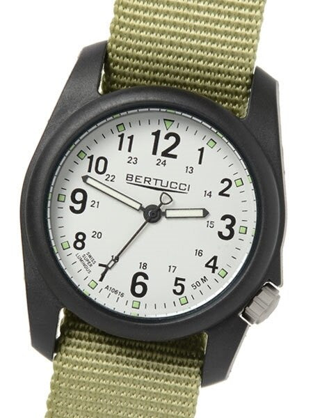 Bertucci DX3 Field Resin Watch, Patrol Green?äó Nylon Strap, White Dial - 11038